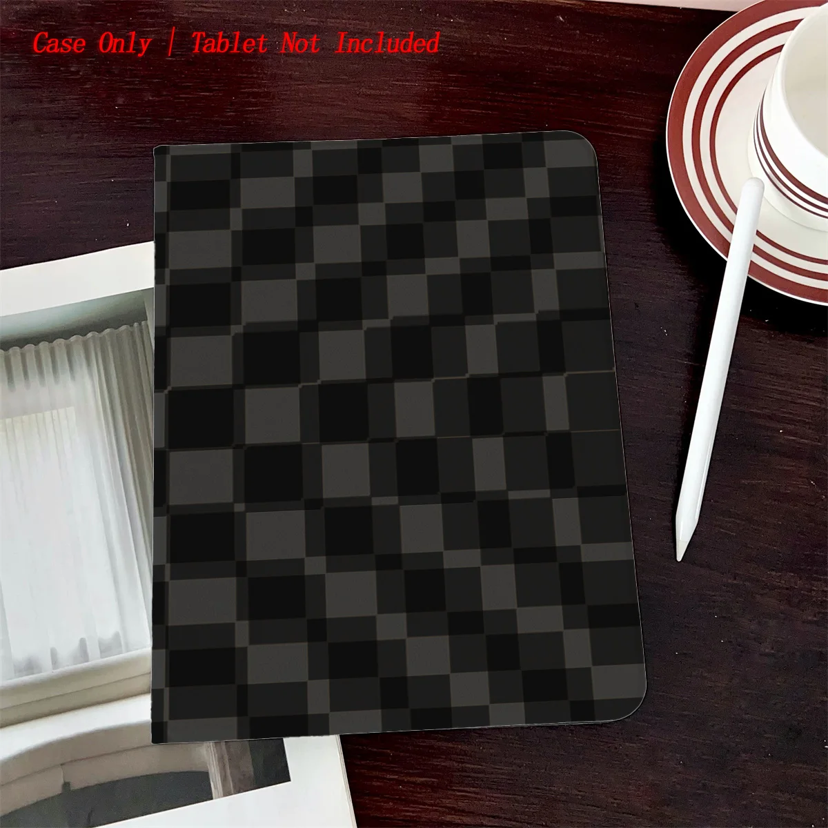 

Fresh & Simple Black Plaid Print iPad Case - Book Style with Pen Slot, Auto Sleep/Wake, Compatible with Pro/Air/Mini