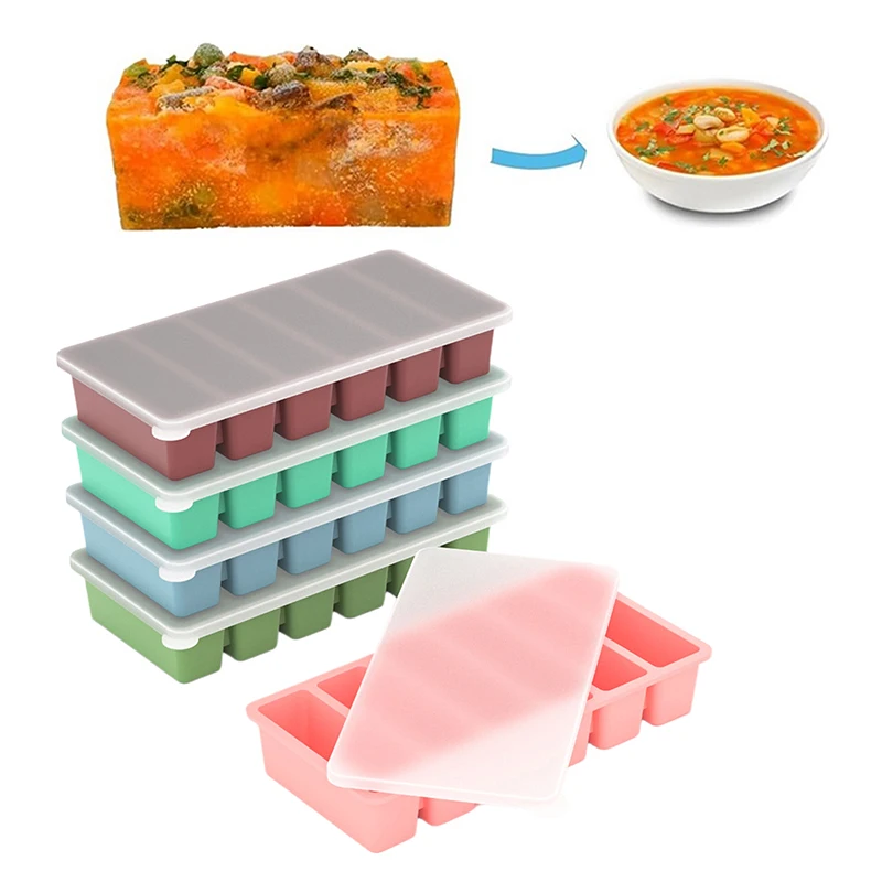 Silicone Molds Frozen Tray Soup 6 Grids Storage Boxes Food Meal Sauce Freezing Container With Lid Frozen Kitchen Gadgets