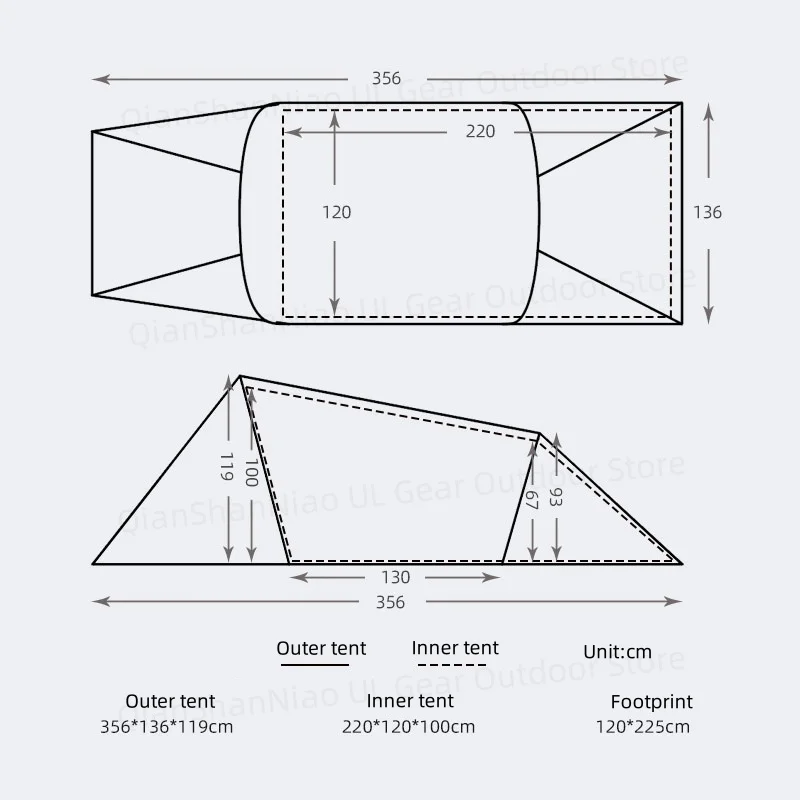 3F UL Gear Taihang 2 Lightweight Tunnel Tent Outdoor Camping Tent Climbing Windproof 15D Silicone Ripstop Nylon