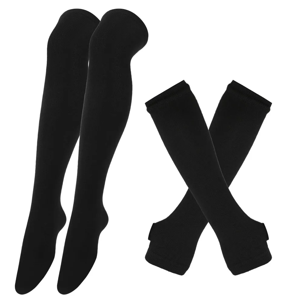 Chaussettes en coton imprimées à rayures longues pour femmes et filles, chaussettes au-dessus du genou, manches de bras, gants gothiques Harajuku,