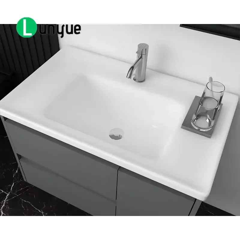 Premium Grey Plywood Wall Mounted Bathroom Vanity Modern Design Ample Storage Eco Friendly For Hotel Apartment Use
