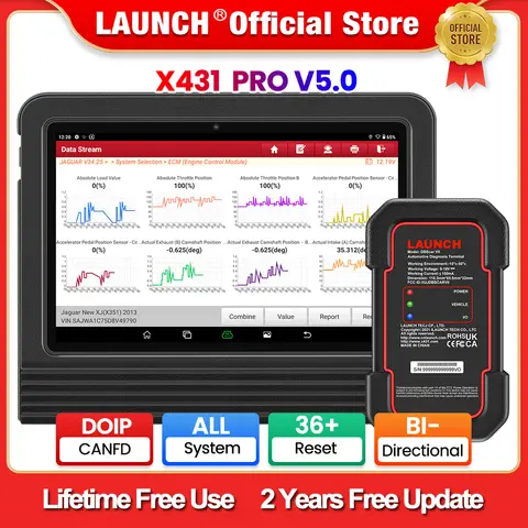 LAUNCH X431 PRO V5.0 Car Diagnostic 8"inch Auto OBD2 Scanner CANFD/DOIP SGW All System 37 Reset ECU Coding Bi-Directional PRO TT