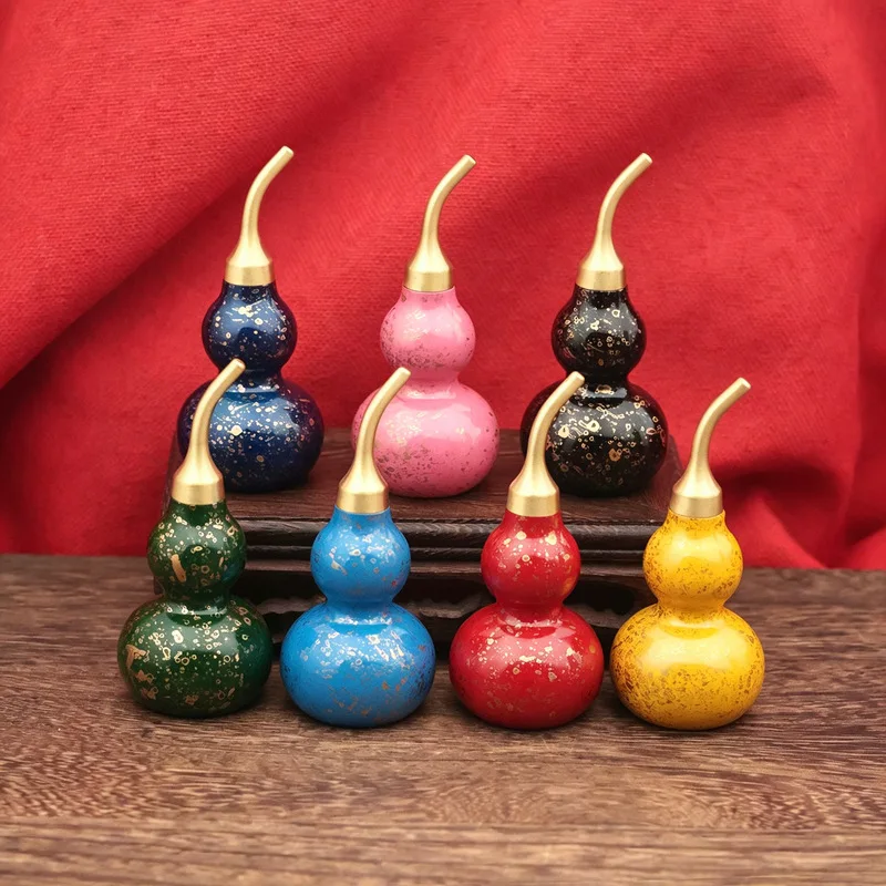 Hand-Painted Brass With Chicken Blood Stone , A Seven-Color Gourd For Living Room Or Entryway Decoration, An Openwork