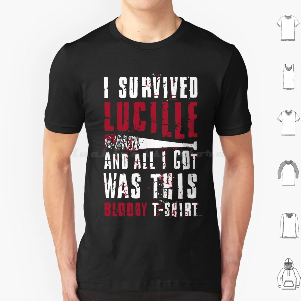 Sobreviví a Lucille. Camiseta talla grande 100% algodón Twd Negan Lucille salvadores Rick Grimes Daryl Dixon Abraham Gleen Rea The
