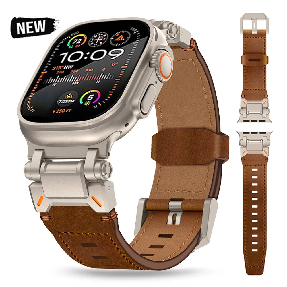 

Leather Strap for Apple Watch Ultra 2 49mm 45mm 42mm 44mm Luxury Men Sports Band for iWatch se 6 5 4 3 2 Series 9 8 7 Bracelet