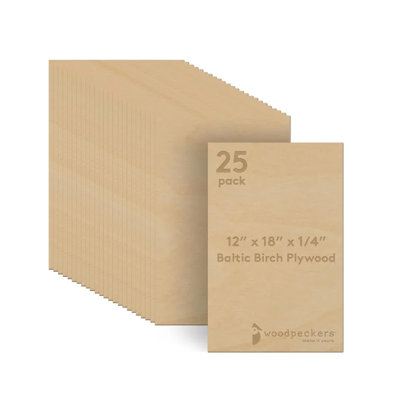 6 mm Baltic Birch Plywood 1/4 x 12 x 18 Inch, Box of 25 B/BB Grade Wood, Stronger Than Basswood Sheets, Laser, CNC Cut