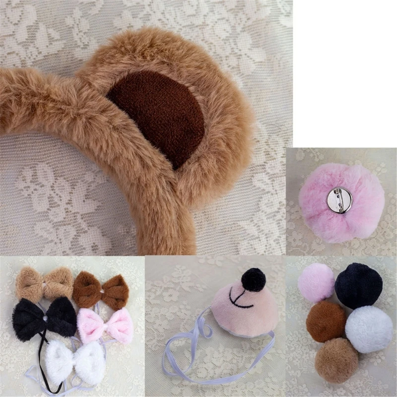 Bear Ears Headband Tail Nose for Halloween Cosplay Decorations