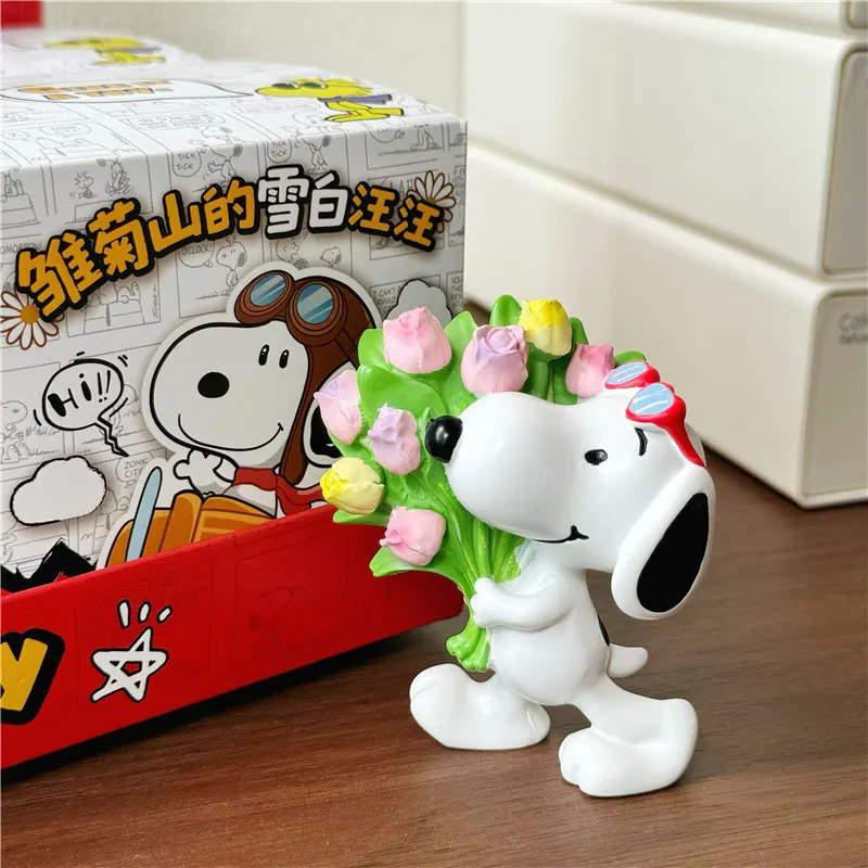 Full Set 6pcs Mini Snoopy Action Figure Blind Box Mystery Box Cute Snoopy Anime Figurine Cartoon Desktop Ornament Toys Gifts