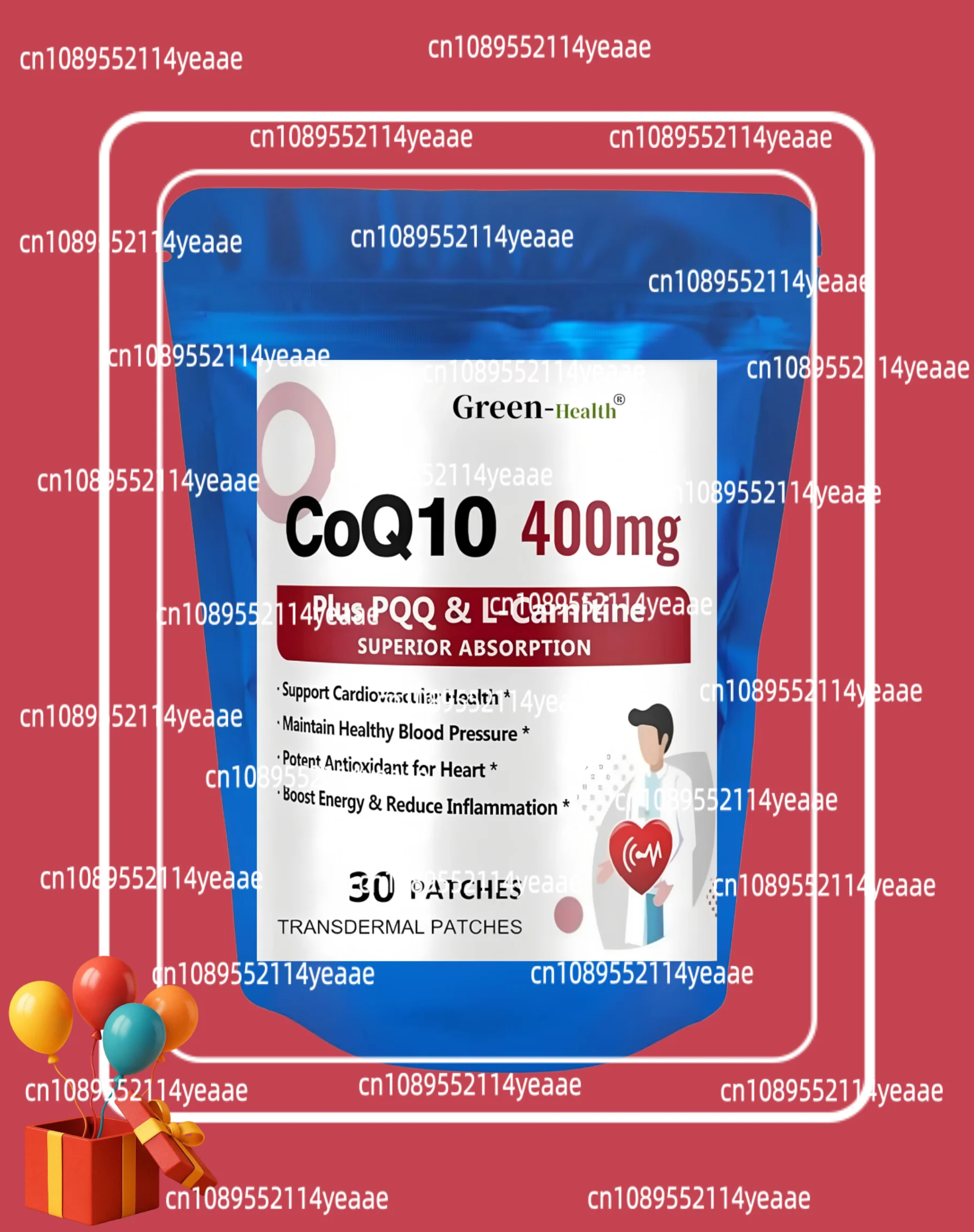30 Patchs Transdermiques CoQ10 avec PQQ, Soutient le Cœur, le Cerveau, le Système Immunitaire, l'Énergie