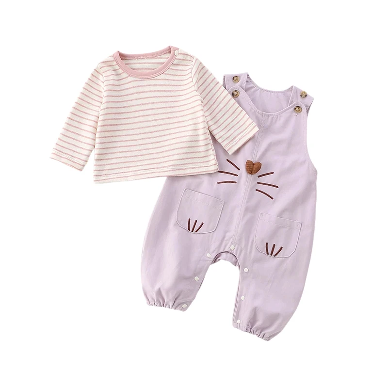 Tenue de printemps pour bébé fille mignonne, ensemble t-shirt et pantalon long à rayures, en coton décontracté, ensemble deux pièces Dr, ligne a de printemps...