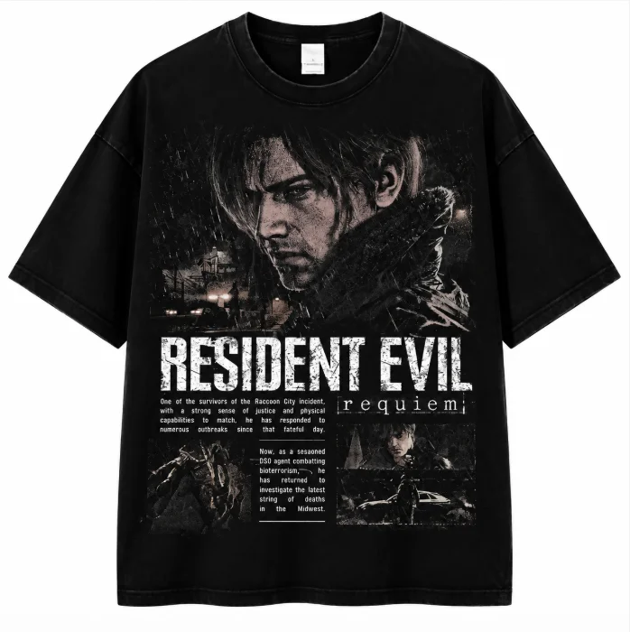 Vintage  Black Resident Evil Game Graphic T Shirt 5 Styles Ada Wong Leon Jill Retro Poster Print Short Sleeve Unisex  Tee