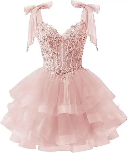 Sparkly Off Shoulder Lace Appliques Coset Homecoming Dress Tulle Sequin V-Neck Cocktail Party Dresses Customized
