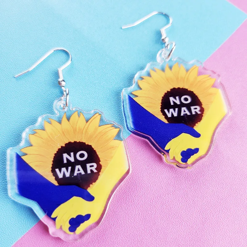 Novel No War Sunflower Acrylic Earrings Cute and Creative Kawaii Personalized Jewelry Unique and Interesting Women's Gifts