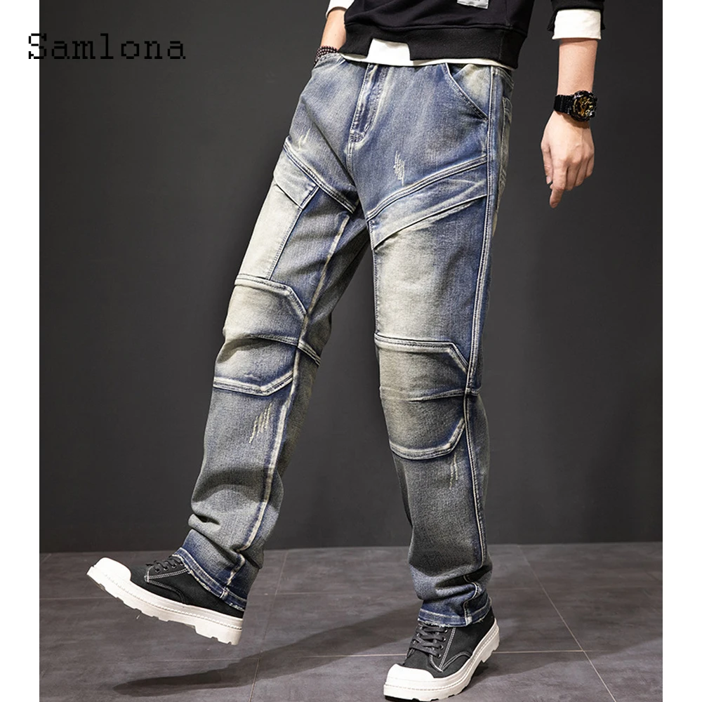 حجم كبير الرجال مستقيم الساق الدنيم السراويل الجينز 2025 أوروبا نمط موضة الكاحل طول السراويل الرجال عادية خمر ديمين السراويل جديد