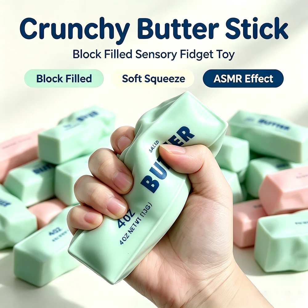 Butter Stick Squishy Stress Ball Fidget Toy Crunchy Squeeze Toy Round Blocks Filled ASMR Anti Stress Sensory Hand Relax Gift Toy