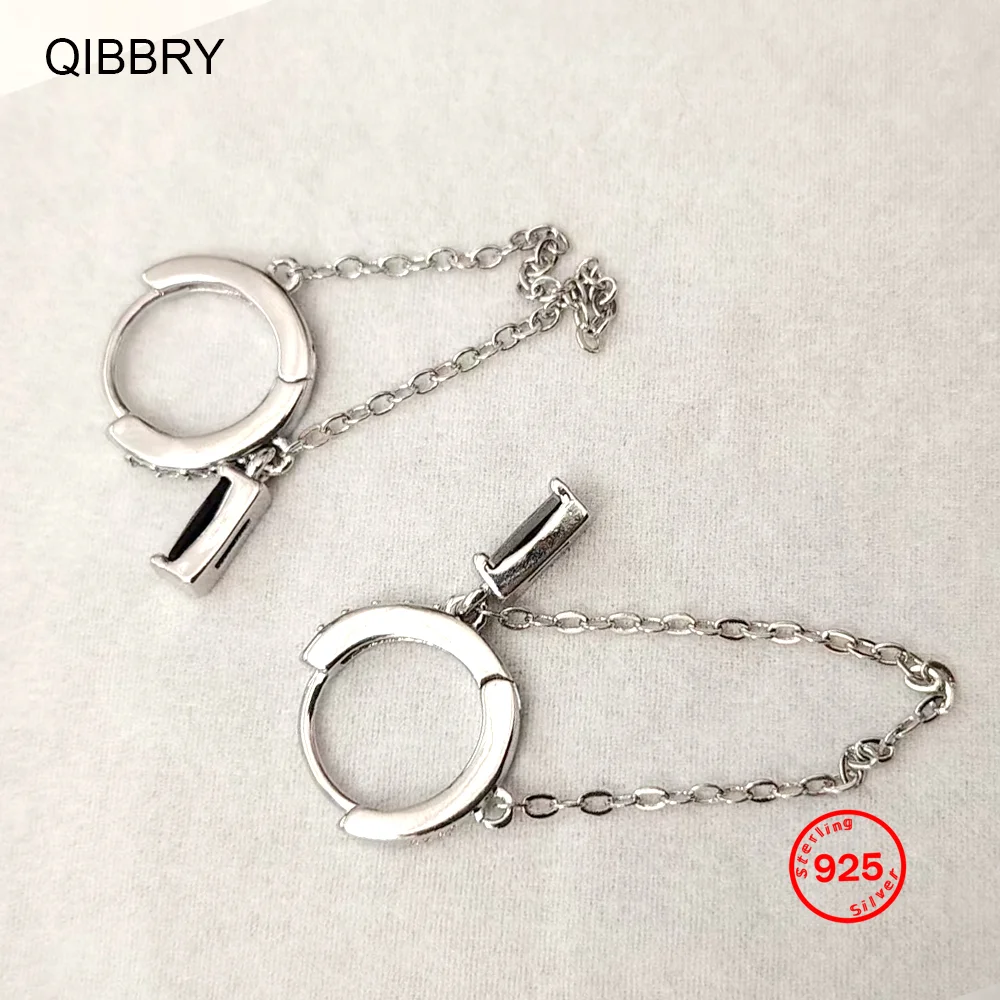 

Fashion Chain Black CZ Drop Earring For Women Wedding Birthday Gift Stamp 925 Sterling Silver Hoop Fine Jewelry