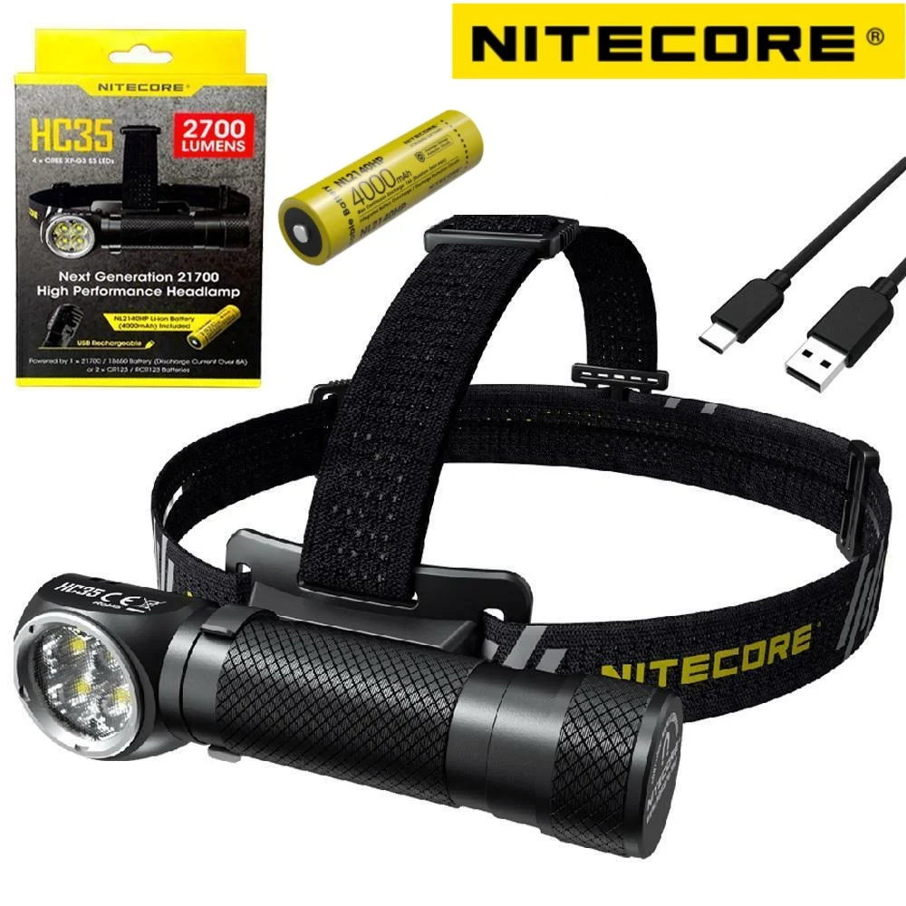 

Перезаряжаемый налобный фонарь NITECORE HC35, 2700 люмен, высокопроизводительный L-образный фонарь, фонарь с батареей 4000 мАч