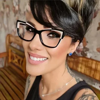 Oprawki do okularów optycznych Modne damskie okulary blokujące niebieskie światło zmieniające kolor Modne oprawki kocie oczy Płaskie soczewki