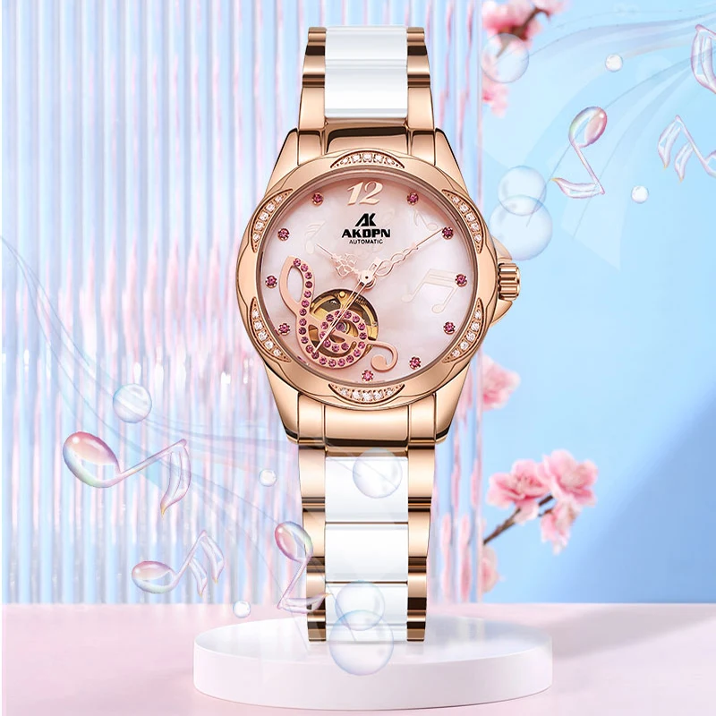 

Luxury Woman Watch Automatic Watch Mechanical Watches for Woman Stainless Steel Rose Gold Pink Hollow Out Automatic Wristwatch