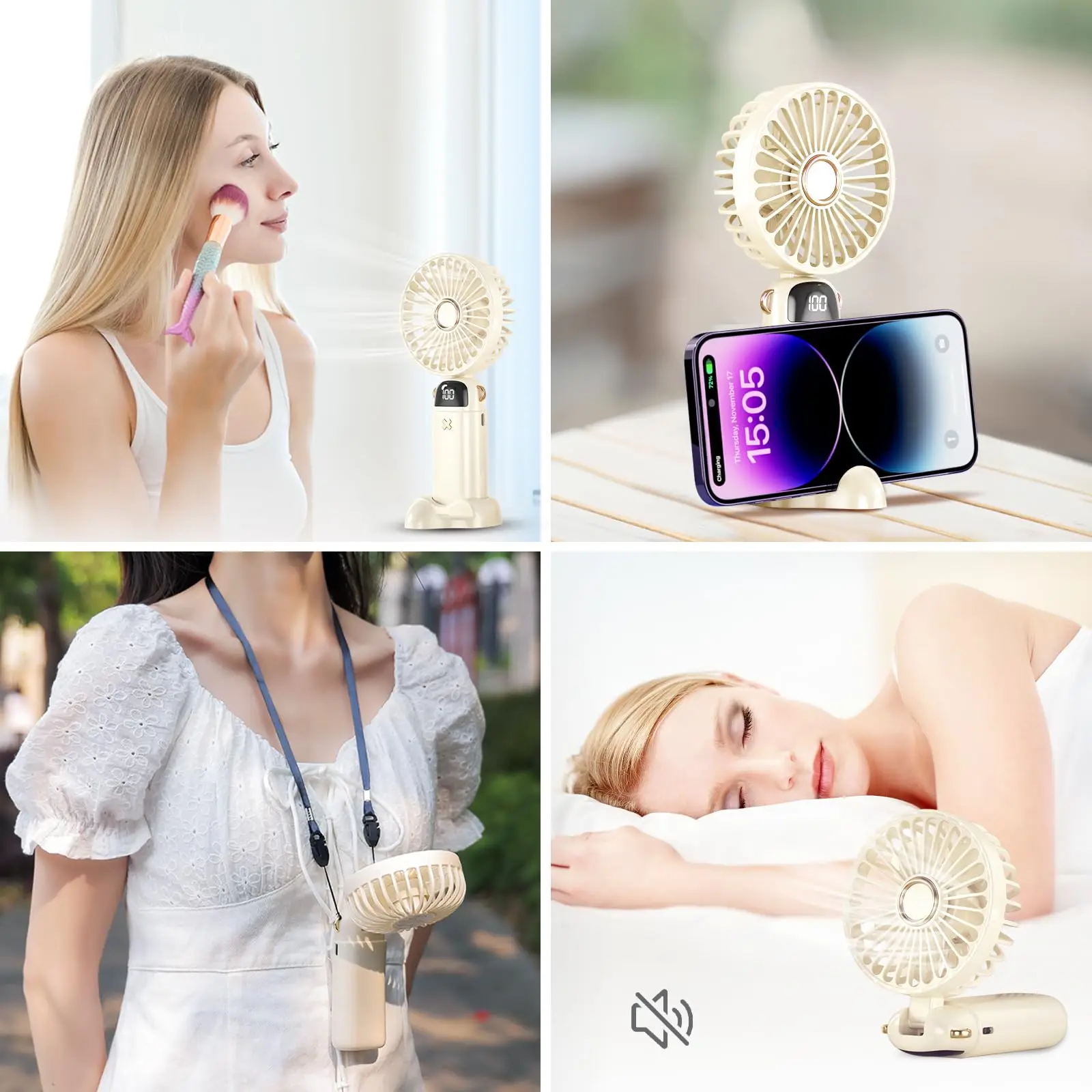 Portable Fan Mini Handheld Personal Fans 4000mAh Rechargeable Battery Operated Desk with Base LED Display 5 Speeds Cooling