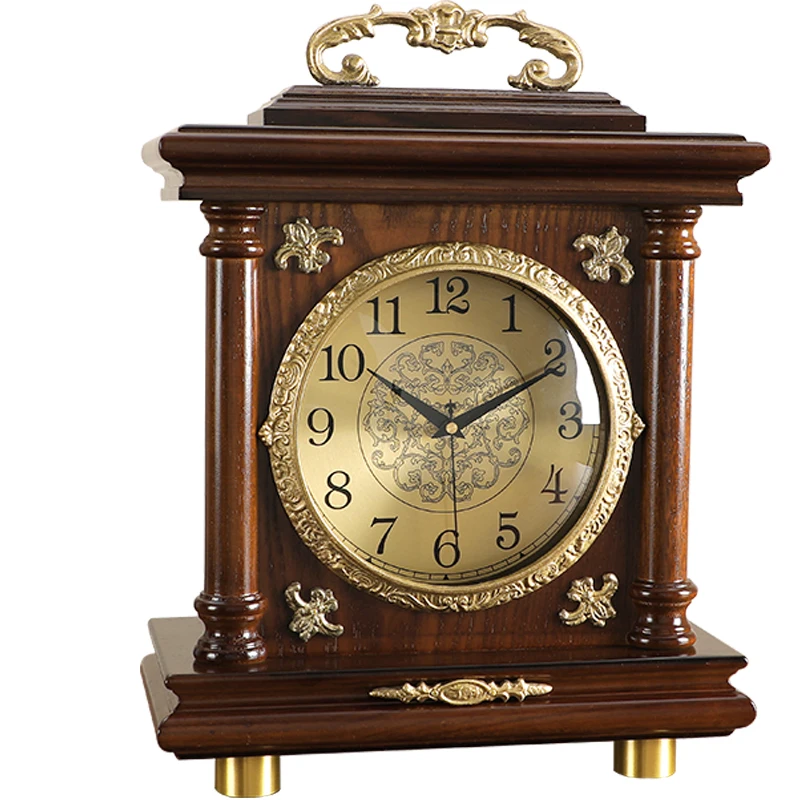 

Retro Solid Wood Table Clock Silent Luxury Living Room Desk Clocks Home Table Classical Watch Table Decoration & Accessories