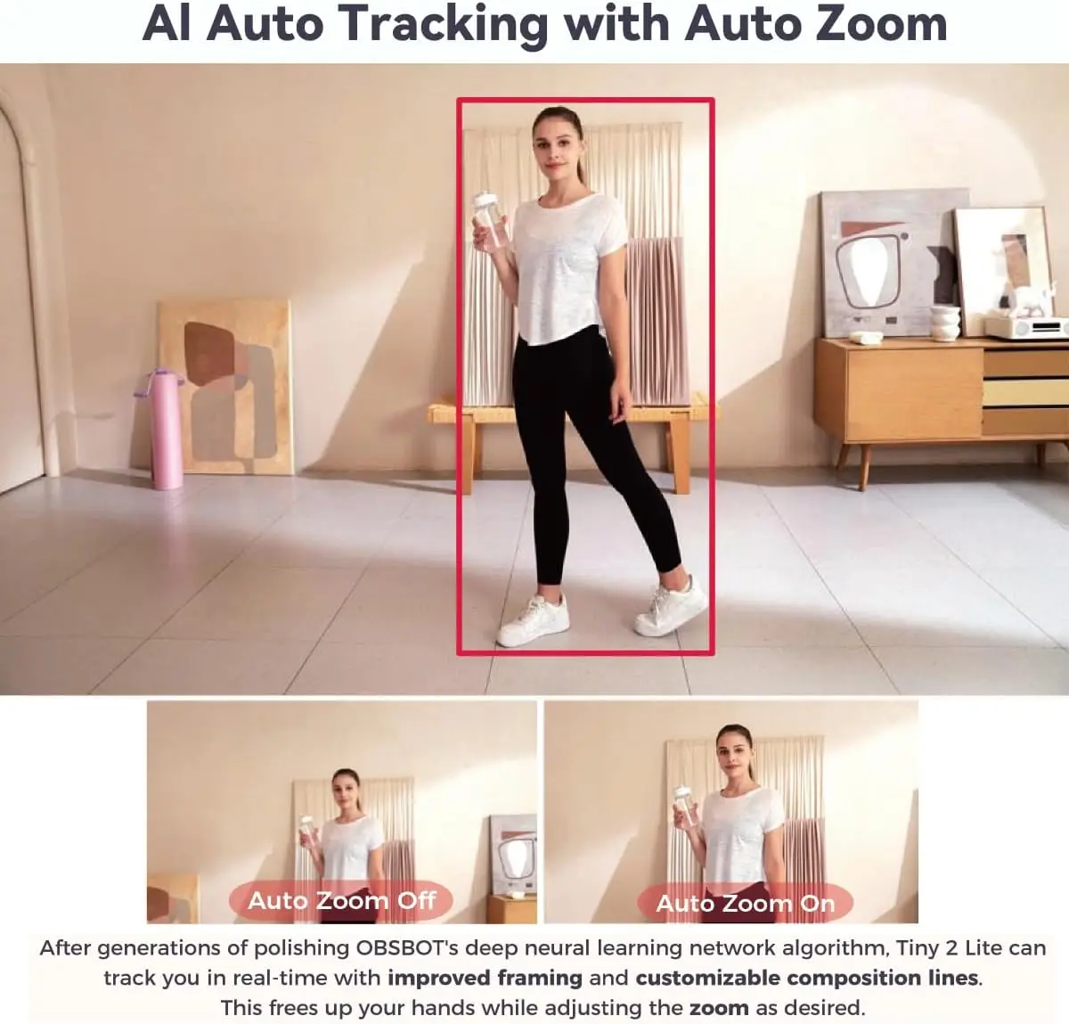 OBSBOT Tiny2 Lite 4K Webcam for PC AI Tracking PTZ Streaming Camera with 1/2 Sensor 60 FPS HDR Microphones Web Camera