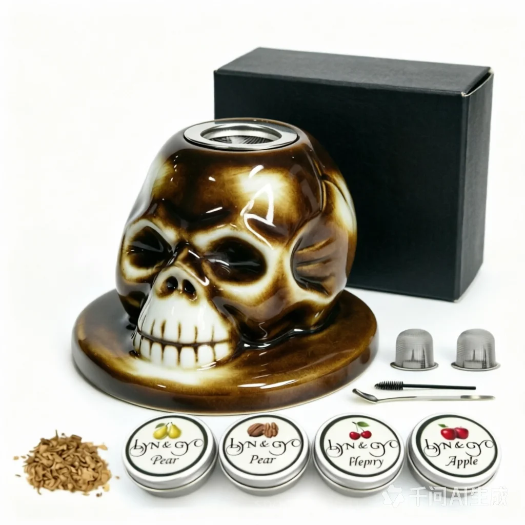 Cocktail Smoker Kit 4 Geschmacksrichtungen Bourbon Keramik-Totenkopf-Infuser Old Fashioned Drink Smoker Kit Geburtstagsgeschenke für Männer Väter – Detail 6