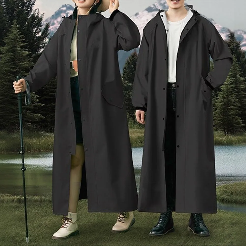 Reusable Thickened Polyester Raincoat for Adults Unisex Long Sleeve Hooded Jacket Coat Mid Length Daily Holiday Use