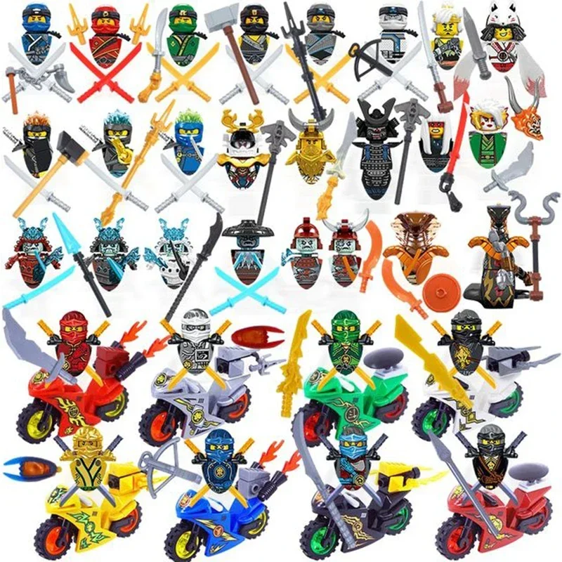 Mini Ninja Motorcycle Action Figures Building Blocks Ninjago Skeleton Soldiers Warrior Samurai Anime Movie Dolls Bricks Kid Toys