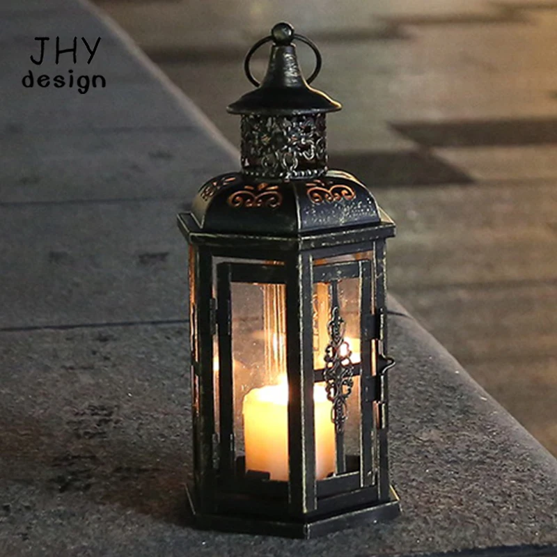 Decorative Lanterns-10inch High Vintage Style Hanging Lantern, Metal Candleholder for Indoor Outdoor, Events and Weddings