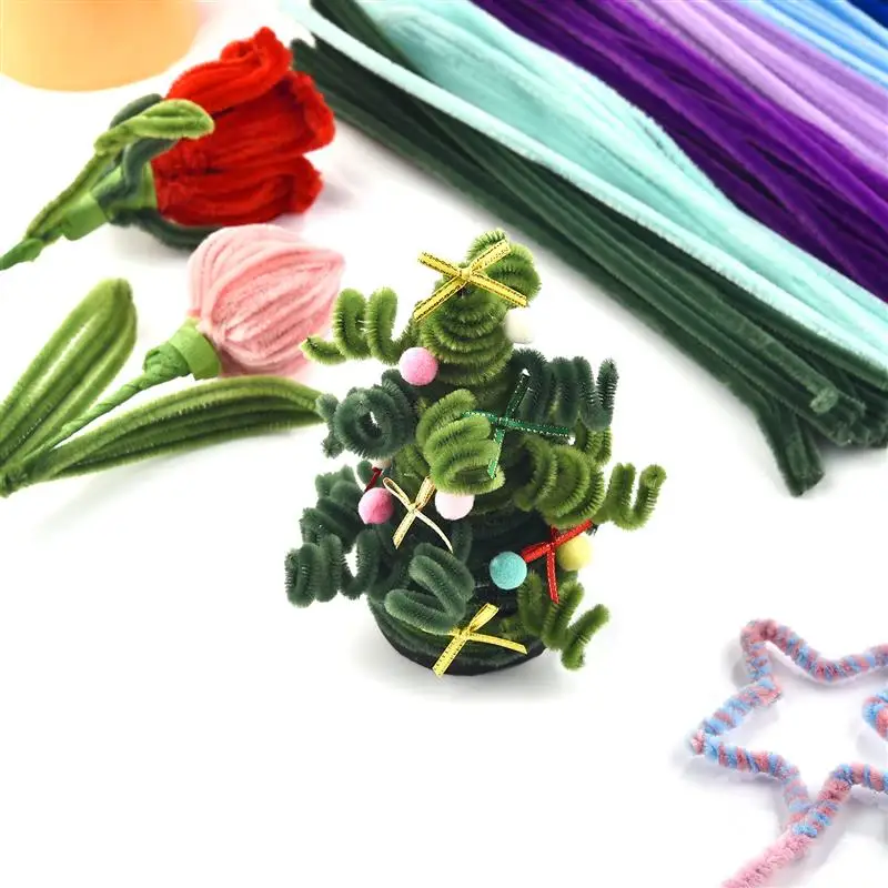 100pcs Plush Rabbit Hair Iron Wire Thread Twist Rope Ribbon Bar Strip Stick String Multicolor Felt Fabric DIY Sewing Accessory