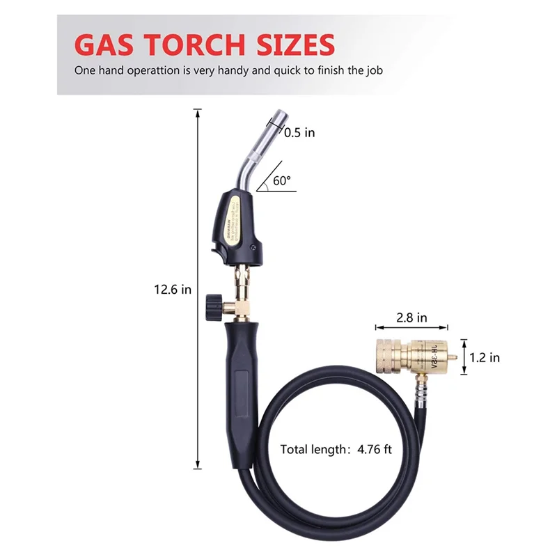 【HAPPYH】プロパントーチハンドホース、Mappガス溶接トーチ、ホース長さ1.5M/60インチ、最大温度1900 ℃ /3600 ℉   温度