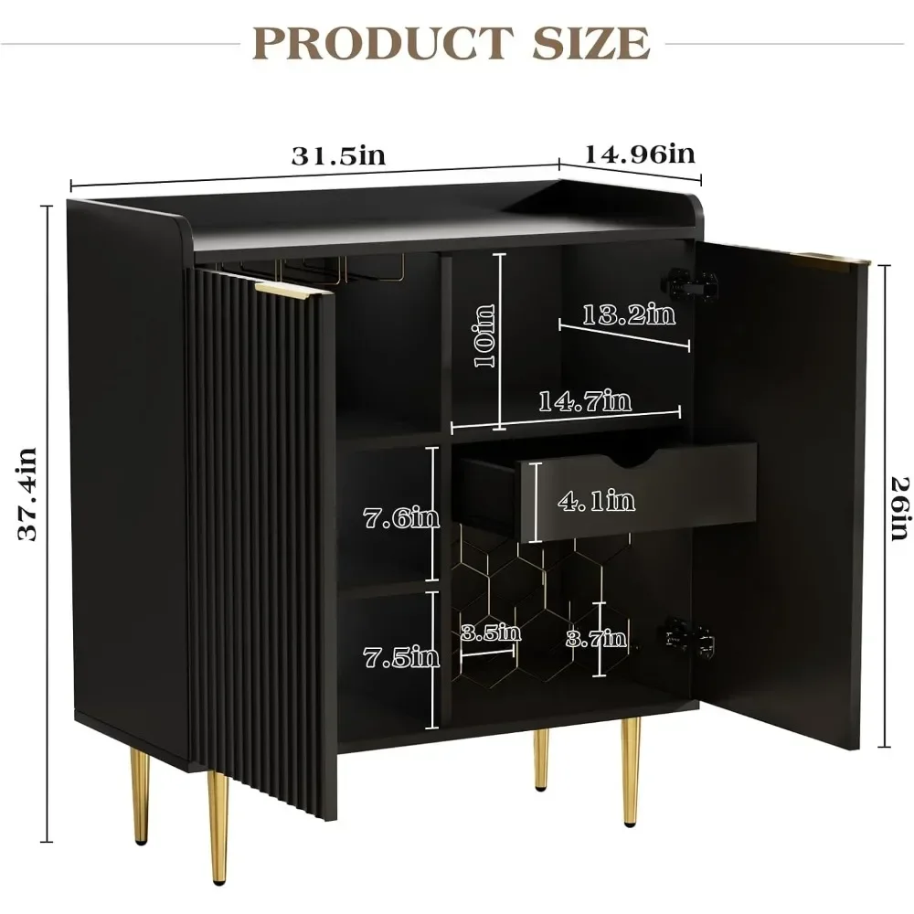 Mueble para cafetería con botellero y soporte para copas, mueble para licores con puertas estriadas, aparador moderno para buffet