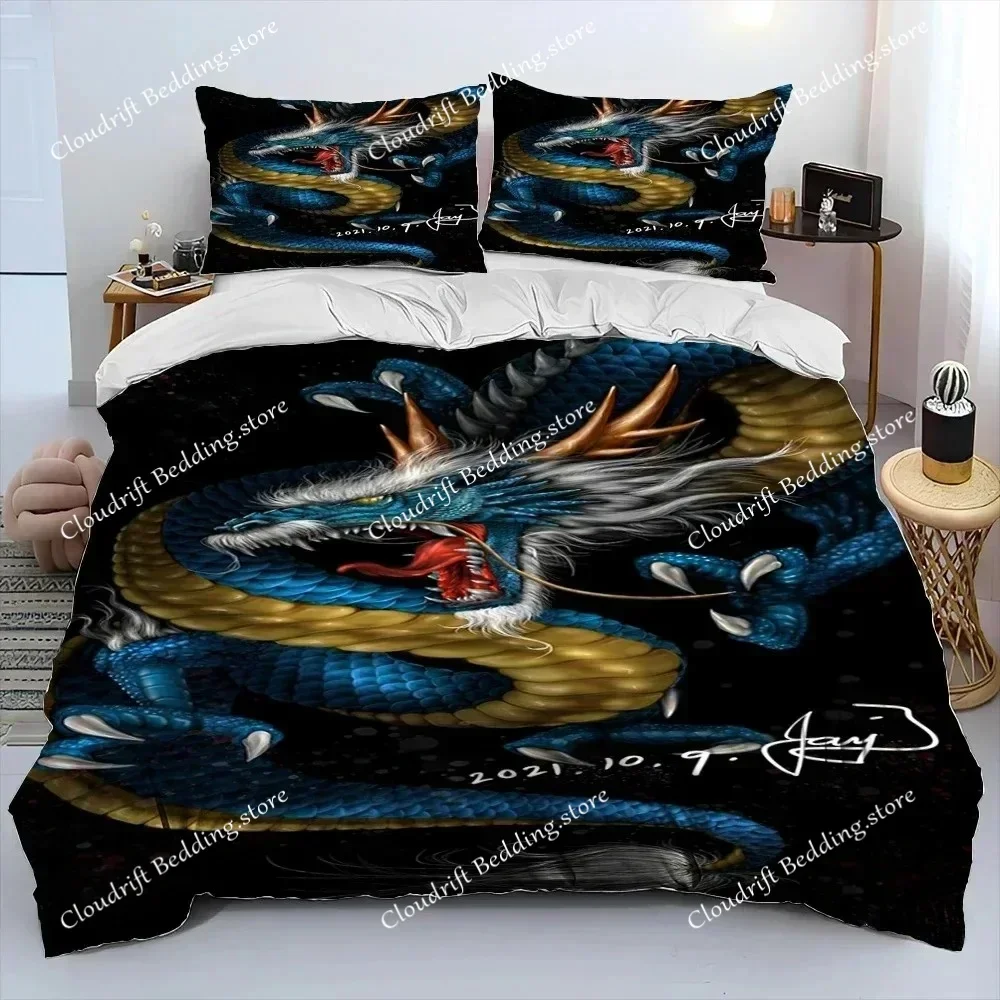 

Dragon Cartoon Comforter Bedding Set Duvet Cover Bed Set Quilt Cover Pillowcase King Queen Size Bedding Set for Adult Child026