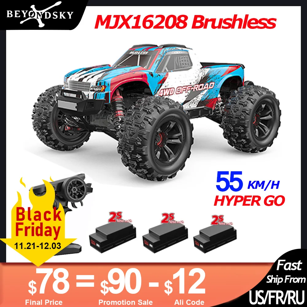 HYPER GO MJX16207 16208 1/16 RC Car 70KM/H Brushless 4WD Racing Car Electric Off-Road Remote Control Truck RC Toy