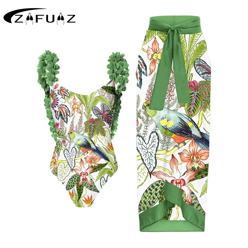 ZAFUAZ Vestido de praia retrô feminino, sexy, peça única, maiô feminino, saia estampada, roupa de banho para férias, verão, praia, surf