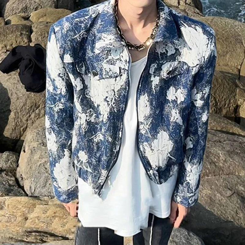 2024 Spring and Autumn Season Gradient Tie Dyed Coat for Men's Spring and Autumn New Shoulder Pad Jacket