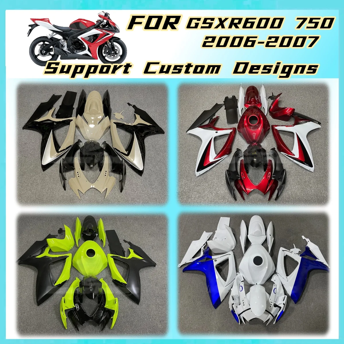 2006 2007 GSXR 600 750 Fairing Kit for Suzuki GSXR600 GSXR750 06 07 Motorbike ABS Injection Body kit Cowling Components Fairings