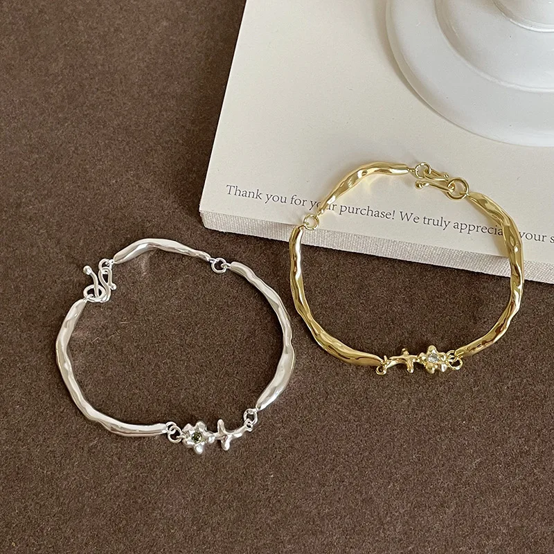 Cold‑Tone Branch Flower Textured Bracelet For Women Unique Design Trendy Fashion Commute Versatile Bangle Jewelry