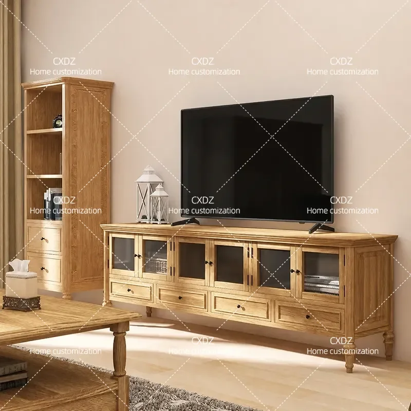 Nordic Modern Retro Solid Wood TV Cabinet 4 Door Storage Console High End Video Cabinet for Small Apartment Living Room