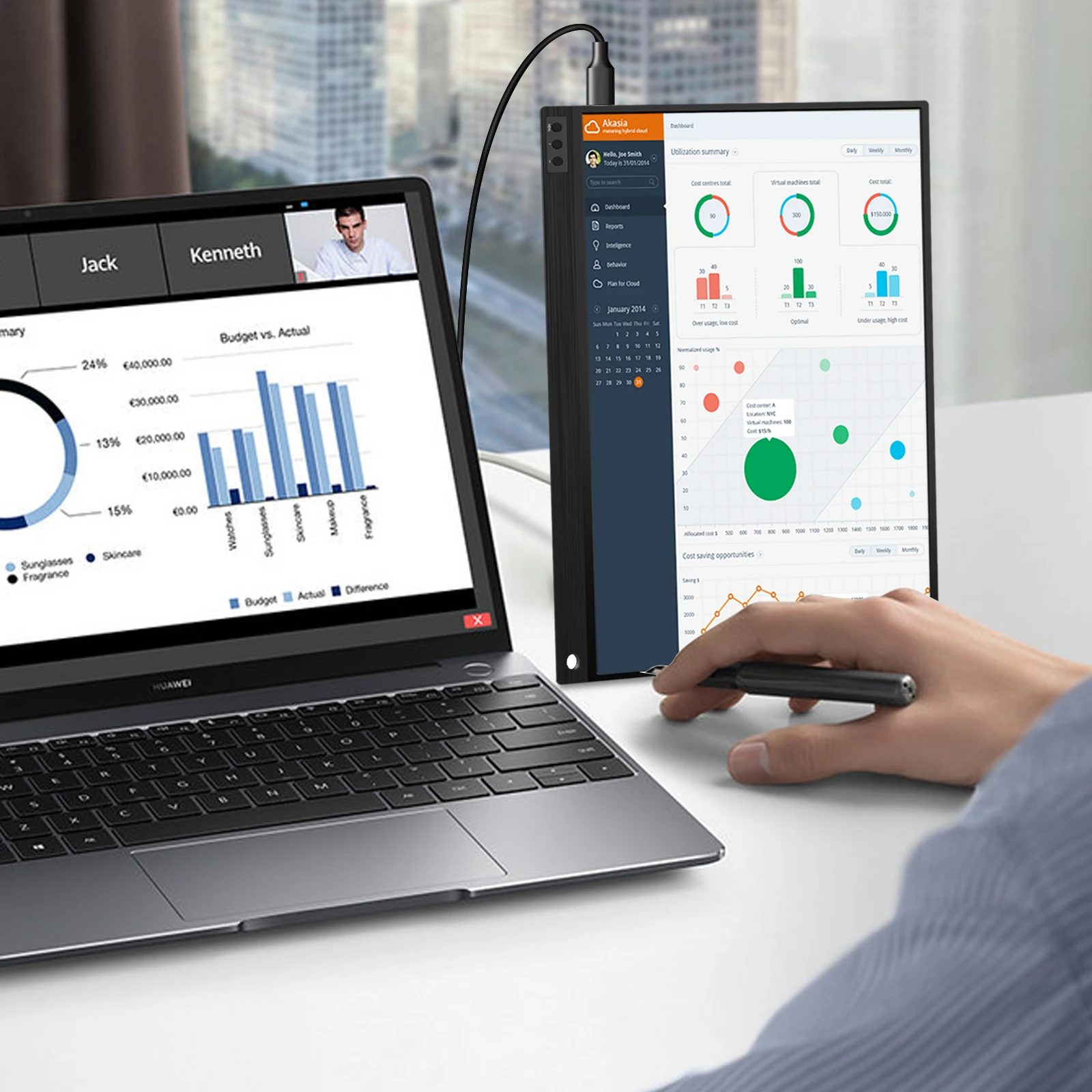 ZEUSLAP ラップトップ用のポータブルモニタータイプC,120hz,60hz,15.6