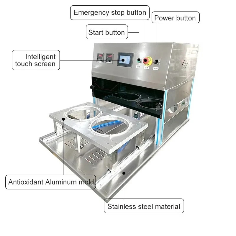 Pneumatic Aluminum Foil Film Sealing Machine for Bowls Trays Food Container Sealer for Fast Food Meat Fruit Packaging