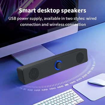 긴 데스크탑 듀얼 스피커, 유선 1002, 무선 블루투스 3511, USB 전원, AUX 3.5mm,LED 조명, 3D 스테레오 노트북 TV 스피커