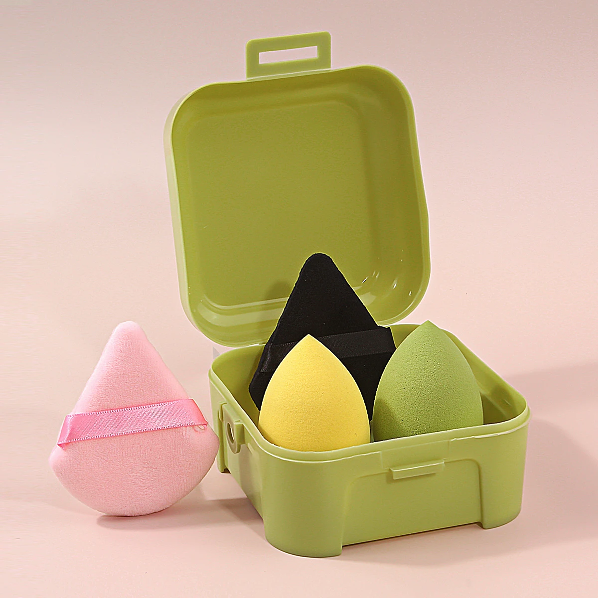 4 قطع من خلاط التجميل فائق النعومة متعدد الألوان ومجموعة منتفخة مسحوق مثلثة مع صندوق تخزين - أدوات إسفنجية تجميل رطبة/جافة ذات الاستخدام المزدوج #1