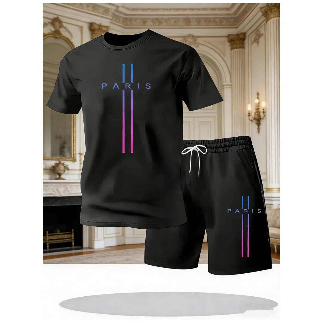 

Новый летний спортивный костюм 2026 года для мужчин: комплект из футболки и шорт для бега и фитнеса, унисекс, повседневный комплект с коротким рукавом, мужской комплект-двойка.