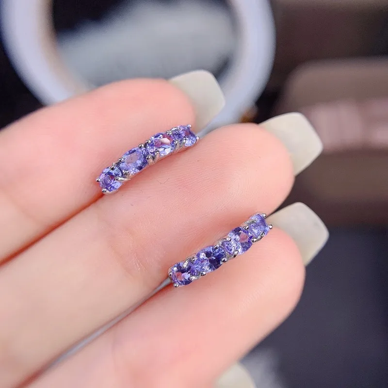 Natural Tanzanite earring Oval Cut Blue Gemstone,Genuine Sterling Silver December Birthstone Engagement earring,Promise Ring