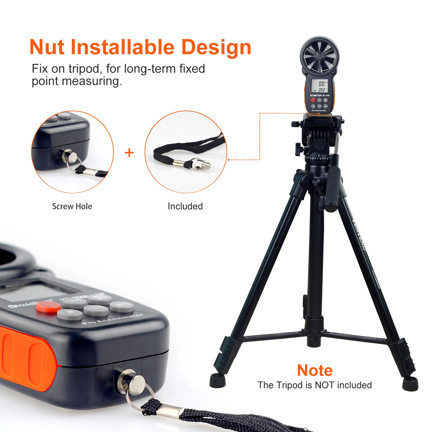 Imagem -03 - Anemômetro Portátil Medidor Digital de Velocidade do Vento Cfm Meter Fluxo de ar Velocity Tester para Hvac Tiro Drone Vento Frio Bt100
