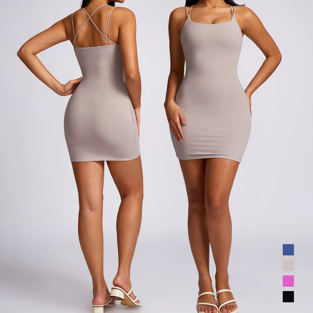 Bodice Halter Sexy Hip Wrap Dress Tight Skirt Seamless Woman Sportswear Tracksuit Athletic Outfits