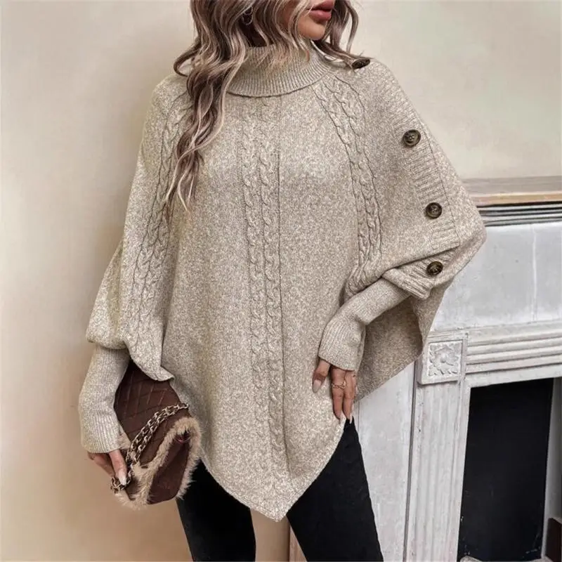 

Женский свитер-пуловер, новинка, вязаная одежда, топы в стиле Y2K, теплый, с высоким воротом, крупной вязки, на пуговицах, с флисовой подкладкой, с длинными рукавами