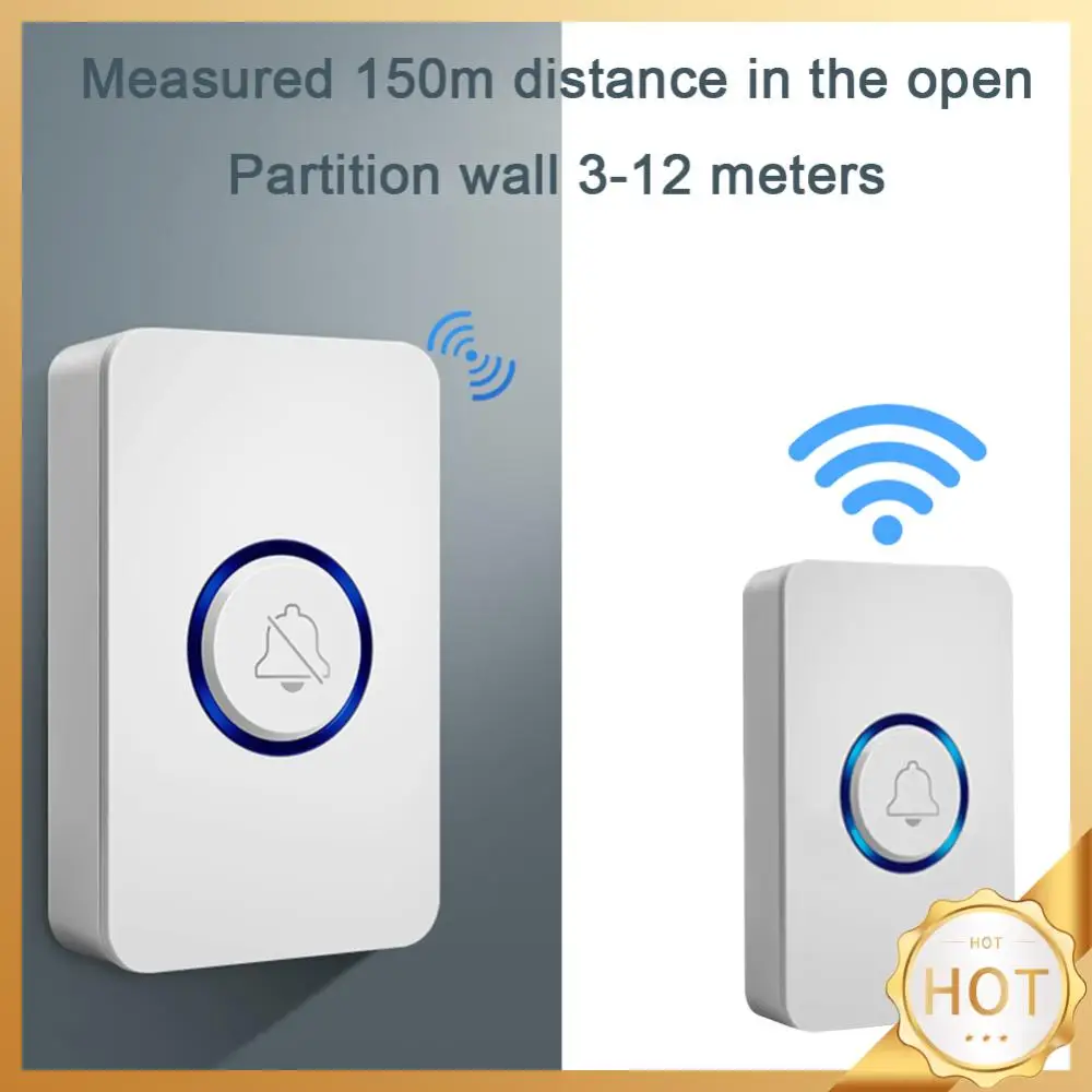 

Беспроводной дверной звонок, бытовой беспроводной дверной звонок с 1 приемником, кнопкой, 4 уровня громкости, 60 колец, для дома, офиса, больницы